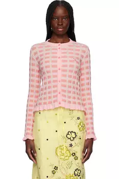 Кардиган с рубчиком в клетку Maison Kitsun, цвет fraise