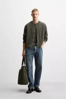 Кардиган с текстурированной косичкой ZARA, хаки