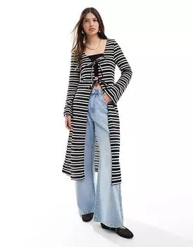 Кардиган с удлиненным вязанным узором в монополоску ASOS DESIGN