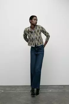 Кардиган с узором «аргайл» ZARA, серый