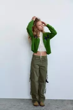 Кардиган с узором «аргайл» ZARA, зеленый