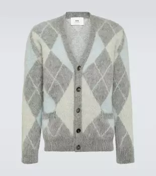 Кардиган с узором argyle из смесовой шерсти Ami Paris, мультиколор