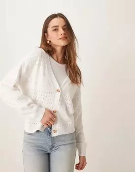 Кардиган с узором блузон рукава вязаный в белом цвете Vila