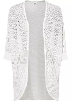 Кардиган с узором и рукавами «летучая мышь» рукава 3/4 Bpc Bonprix Collection, белый