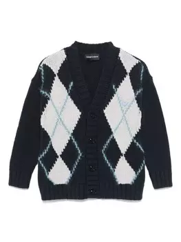Кардиган с узором ромбик Emporio Armani Kids, черный