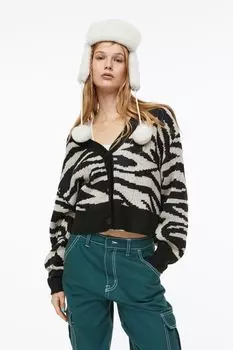 Кардиган с V-образным вырезом H&amp;M, светло-бежевый/зебра