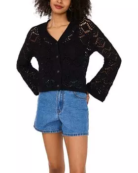 Кардиган с V-образным вырезом и длинными рукавами в технике пойнтель VINCE CAMUTO, черный