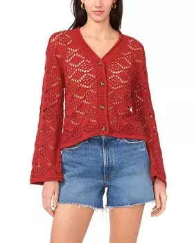Кардиган с V-образным вырезом и длинными рукавами в технике пойнтель VINCE CAMUTO, красный