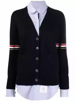 Кардиган с V-образным вырезом и полосками RWB THOM BROWNE, синий