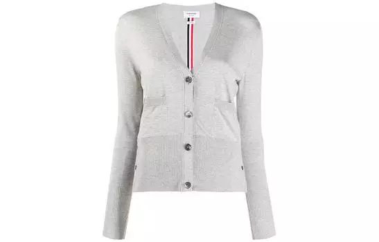 Кардиган с V-образным вырезом и полоской на спине THOM BROWNE, серый