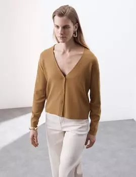 Кардиган с V-образным вырезом и пуговицами спереди Autograph, цвет Caramel