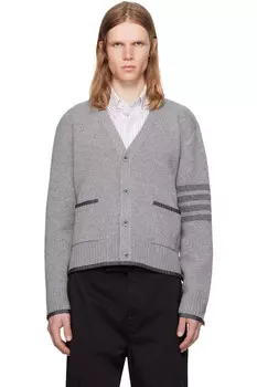 Кардиган с V-образным вырезом и узором Milano Thom Browne, серый