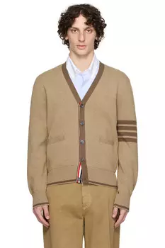 Кардиган с V-образным вырезом и узором Milano, 4 планки Thom Browne, коричневый