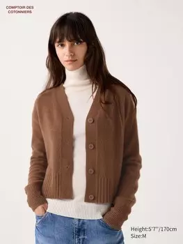 Кардиган с v-образным вырезом из 100% кашемира Uniqlo, цвет 37 коричневый