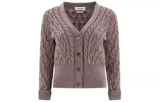 Кардиган с V-образным вырезом, связанный крест-накрест THOM BROWNE, коричневый