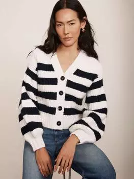 Кардиган с v-образным вырезом в полоску Mint Velvet, цвет Navy/Ivory