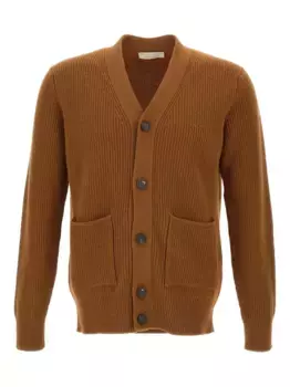 Кардиган с V-образным вырезом в рубчик Filippo De Laurentiis, коричневый