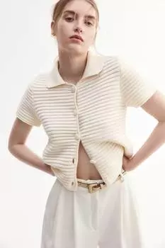 Кардиган с воротником H&M, бежевый