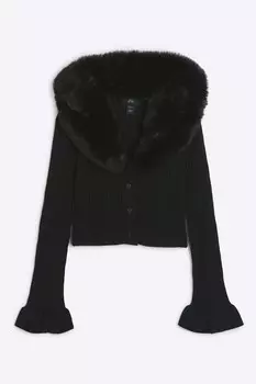 Кардиган с воротником из искусственного меха для девочек River Island, черный