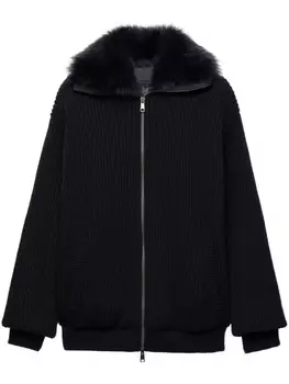 Кардиган с воротником из искусственного меха Prada, черный