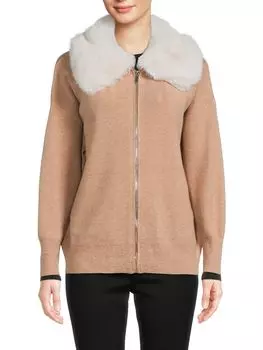 Кардиган с воротником из искусственного меха Saks Fifth Avenue, цвет New Camel
