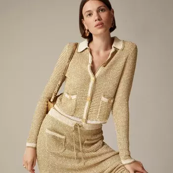 Кардиган с воротником из металлизированной пряжи J.Crew, золотой