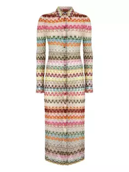 Кардиган с воротником-поло, выполненный в технике интарсия Missoni, нейтральный