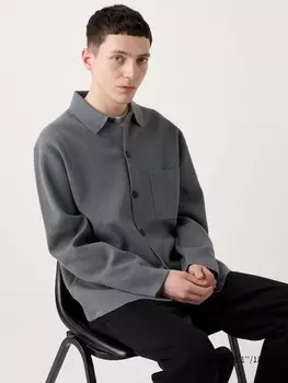 Кардиган с воротником рубашки в рубчик milano Uniqlo, серый