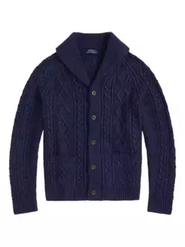 Кардиган с воротником-шалькой, связанный косами POLO RALPH LAUREN, синий