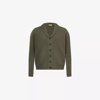 Кардиган с воротником-шалью, прямого кроя, из переработанного кашемира и шерсти John Smedley, зеленый