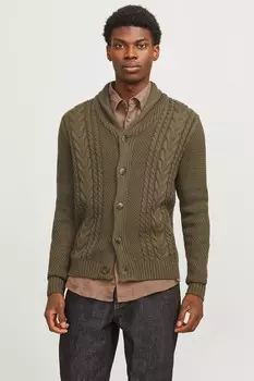 Кардиган с воротником шалью, связанный косами Jack & Jones, зеленый