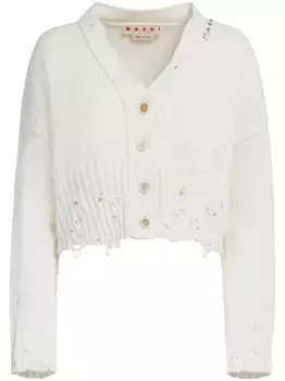 Кардиган с вышитым логотипом и эффектом потертости Marni, белый