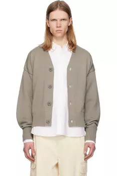 Кардиган с вышивкой «Ami» из хлопковой шерсти цвета тауп AMI Paris