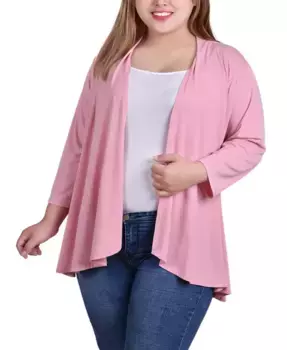 Кардиган с запахом и открытой полой Plus Size NY Collection, розовый