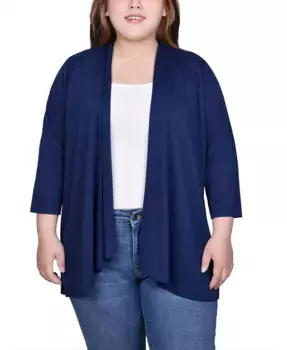 Кардиган с запахом и открытой полой Plus Size NY Collection, синий