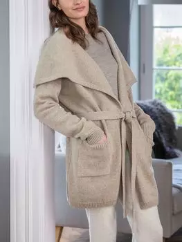 Кардиган с запахом и поясом из овечьей шерсти Celtic & Co., бисквит