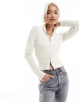 Кардиган с застежкой-молнией цвета экрю Stradivarius