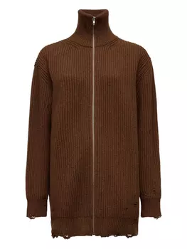 Кардиган с застежкой-молнией в рубчик MM6 Maison Margiela, коричневый