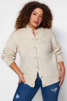 Кардиган с застежкой на каменные пуговицы Trendyol, экрю