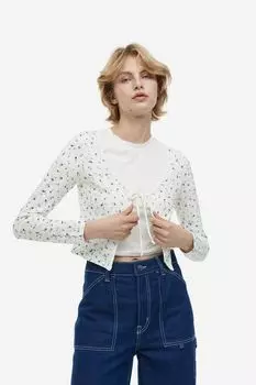 Кардиган с завязками спереди H&M, белый/цветочный