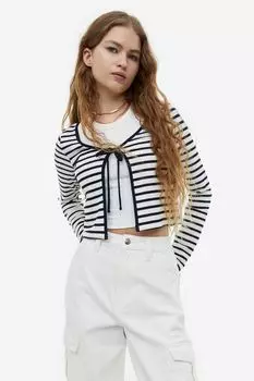 Кардиган с завязками спереди H&M, черный/белый в полоску