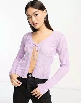 Кардиган с завязками спереди Mango в сиреневую полоску