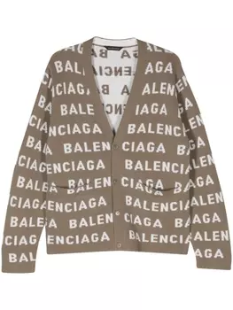 Кардиган с жаккардовым логотипом Balenciaga, бежевый