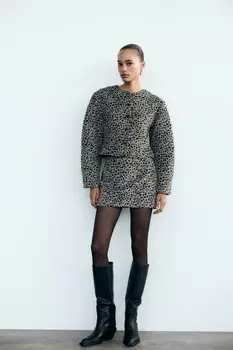 Кардиган с животным принтом ZARA, цвет leopard/grey