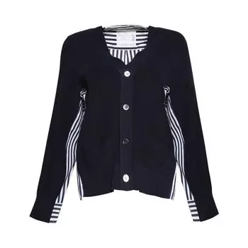 Кардиган Sacai Cotton Knit x Cotton Poplin Cardigan Navy/Navy Stripe, черный