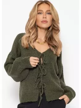 Кардиган SASSYCLASSY Strickweste mit Bindenbnder, хаки