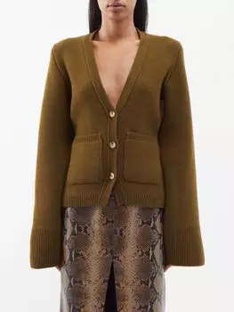 Кардиган scarlet из смесового кашемира с расклешенными рукавами Khaite, коричневый
