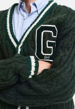 Кардиган SEASONAL G CABLE V-NECK GANT, темно-зеленый