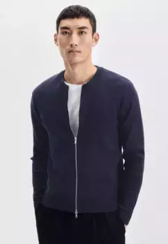 Кардиган seidensticker "Black Rose", с длинными рукавами и круглым вырезом, однотонный, синий