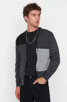 Кардиган - Серый - Классический крой Trendyol, серый